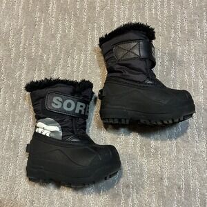 Sorel Toddler 5 Snow Commander Boots Black W Strap Faux Fur Waterproof Winter